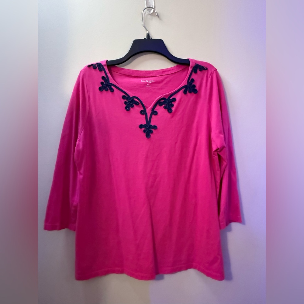 Pink Top with Navy Embroidery